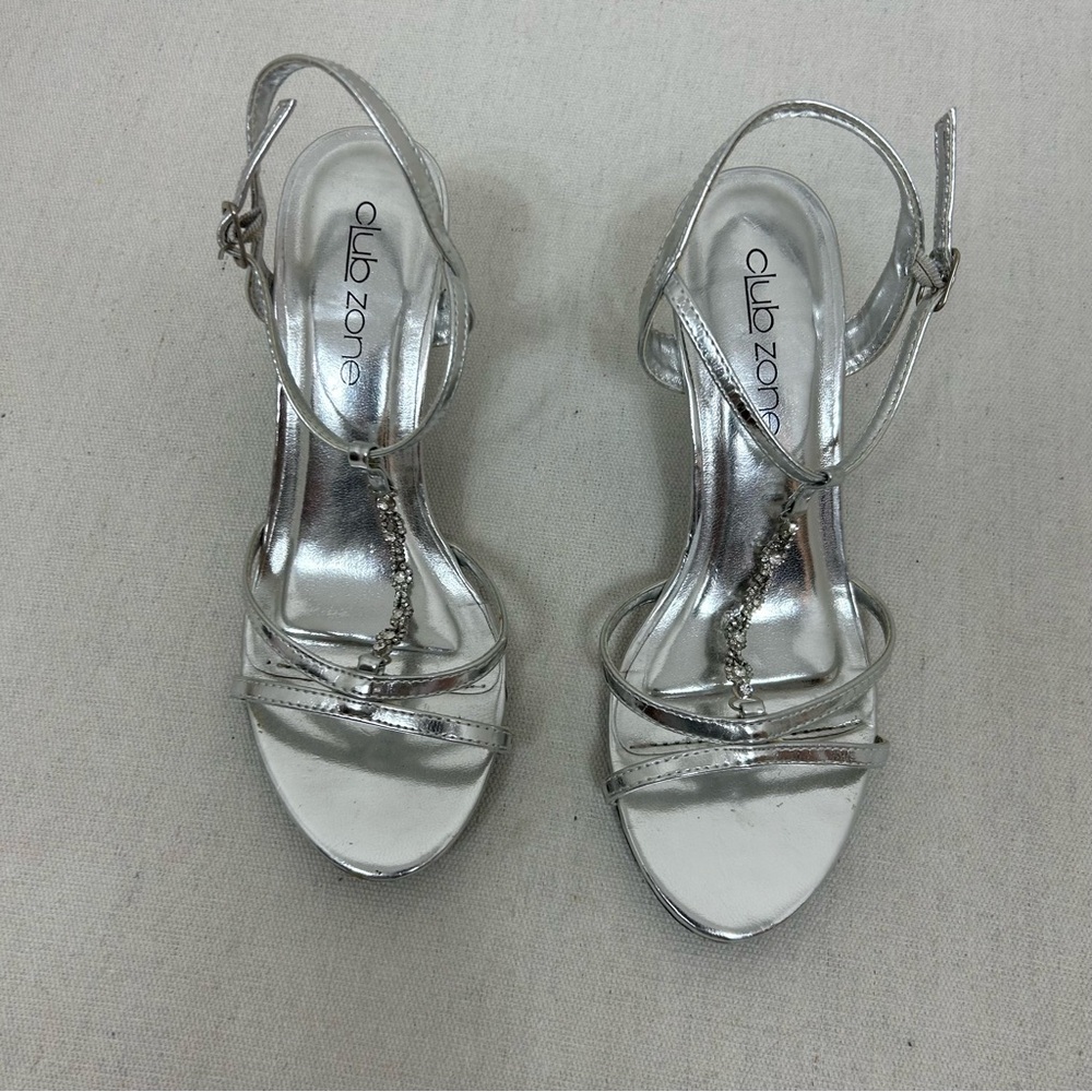 Club Zone Silver High Heel Slingback Sandals